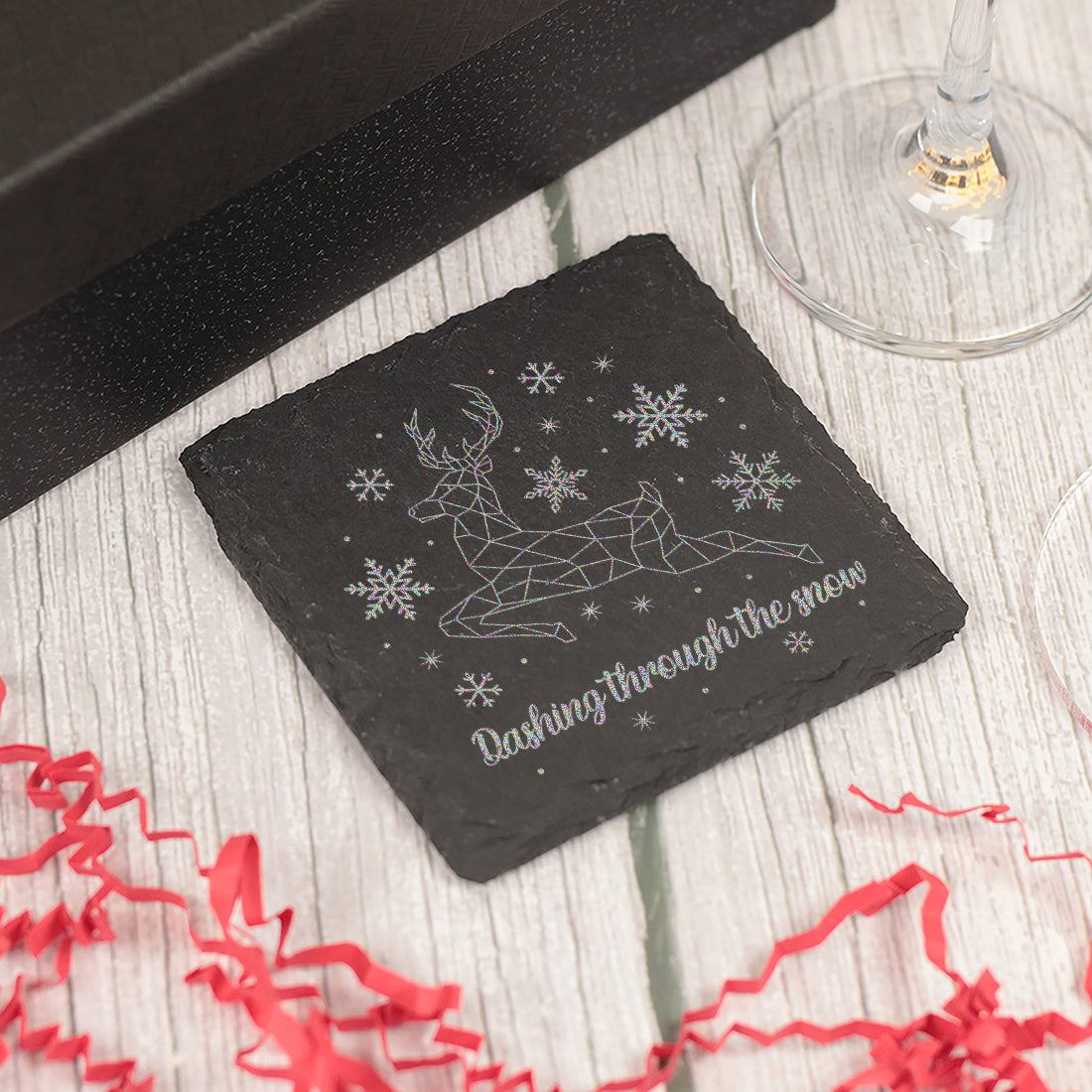 Christmas Reindeer Champagne Flute with Coaster and Decoration Gift Set