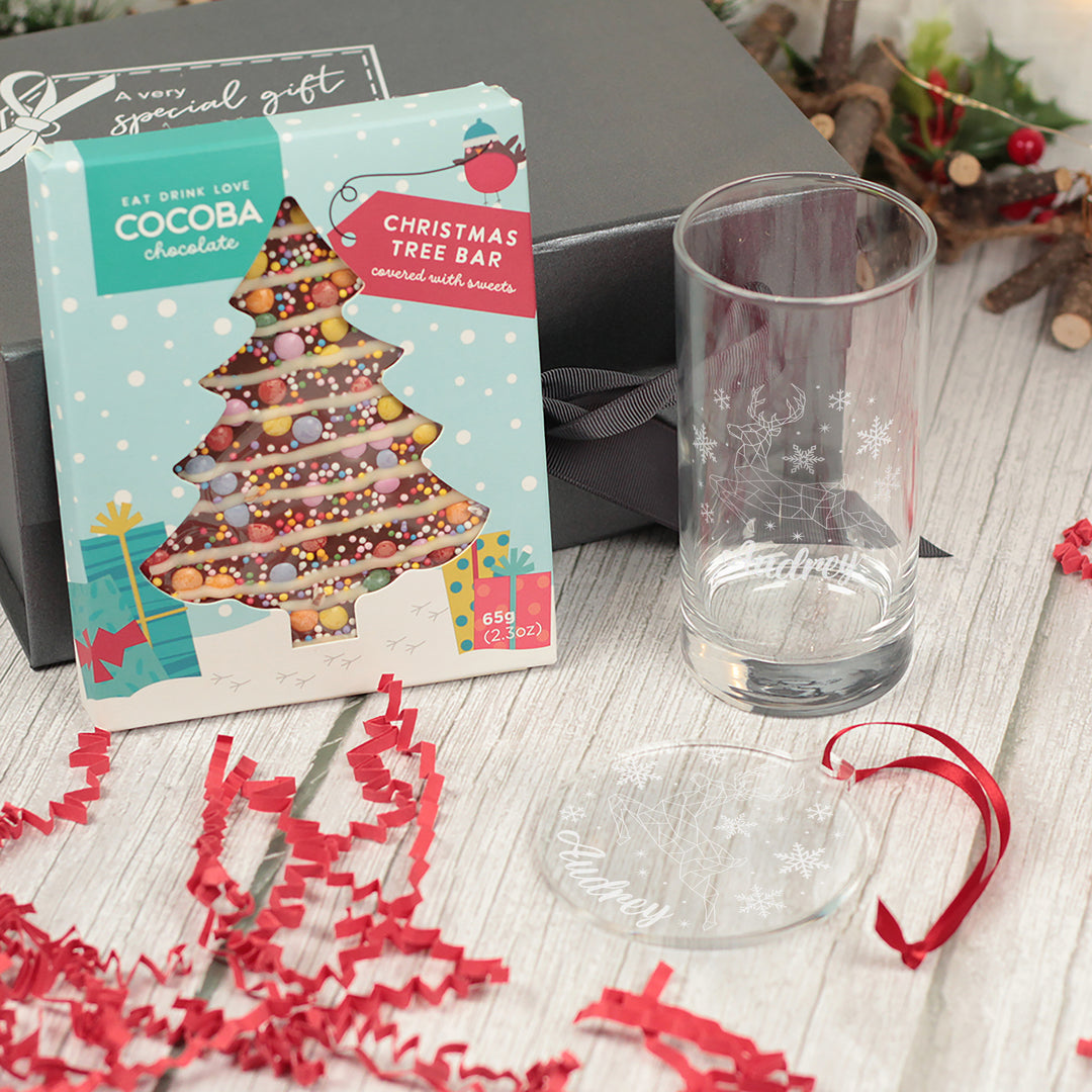 Christmas Reindeer Highball Glass and Decoration Gift Boxed Set
