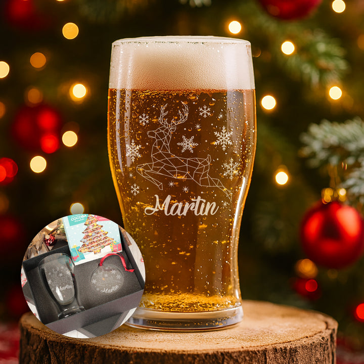 Christmas Reindeer Pint Glass and Gift Boxed Set