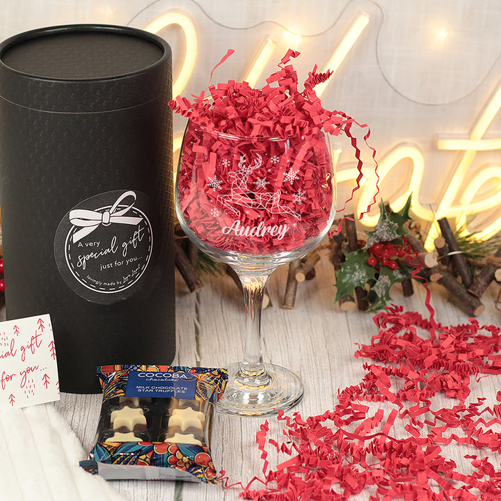 Christmas Reindeer Gin Glass and Chocolate Truffles Gift Boxed Set