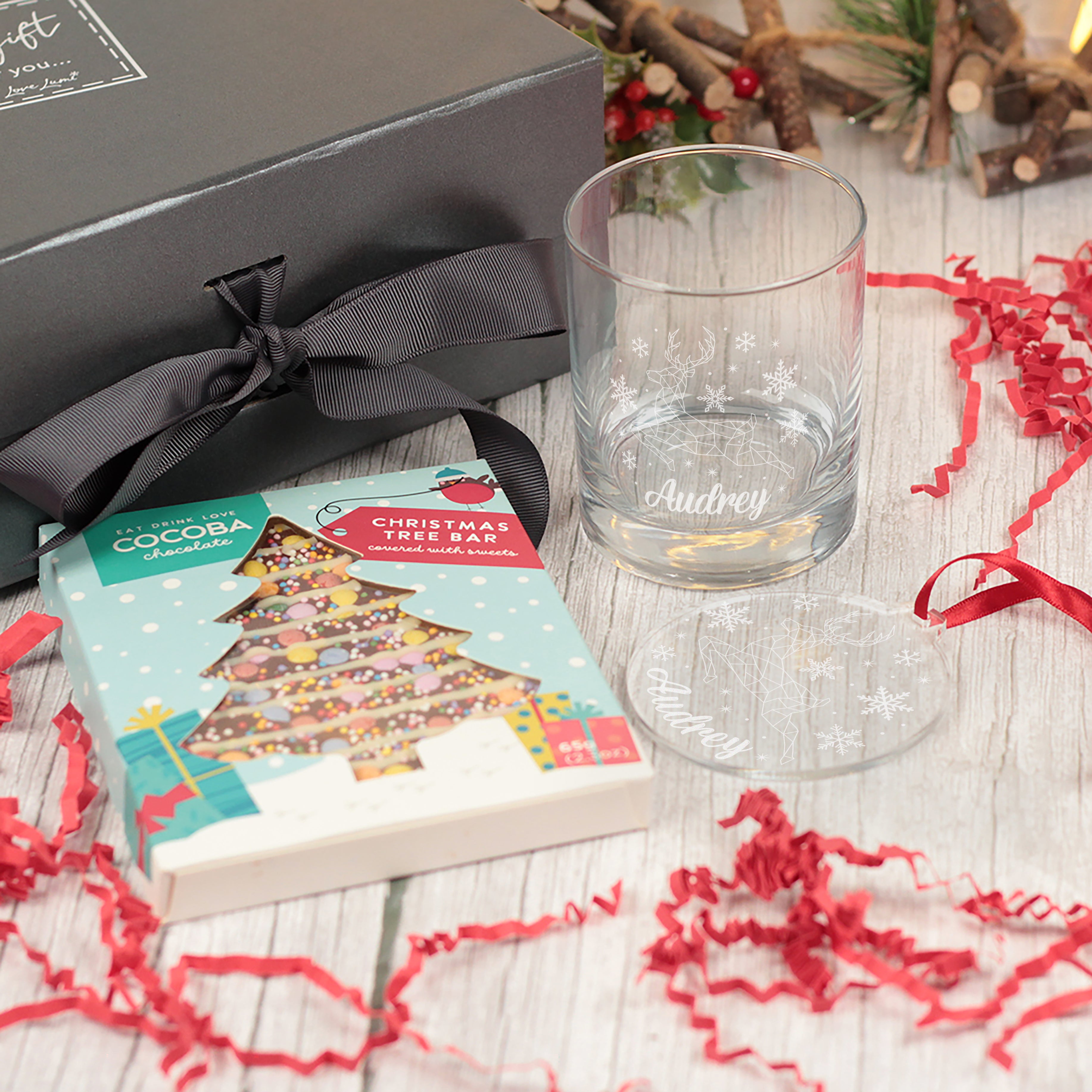 Christmas Reindeer Tumbler Glass with Gift Boxed Set