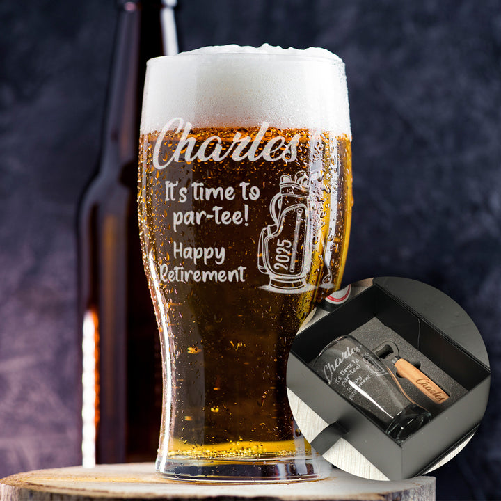 Golf Retirement Engraved Pint Glass Gift