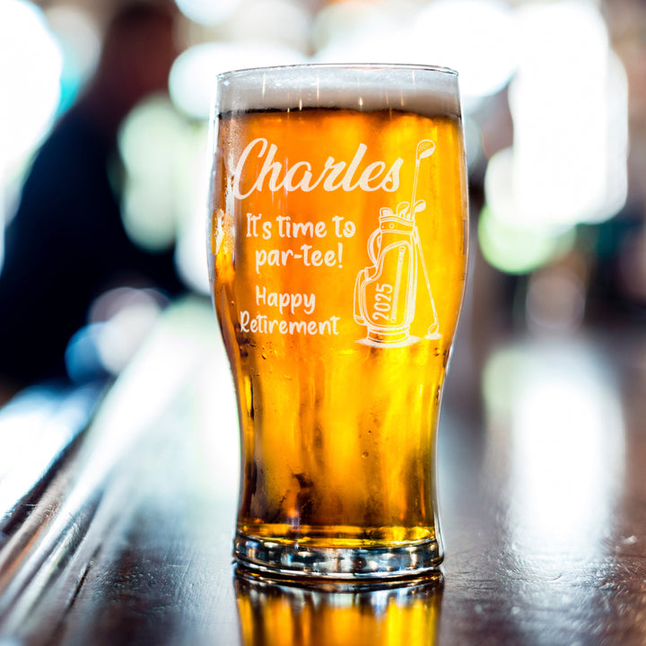 Golf Retirement Engraved Pint Glass Gift
