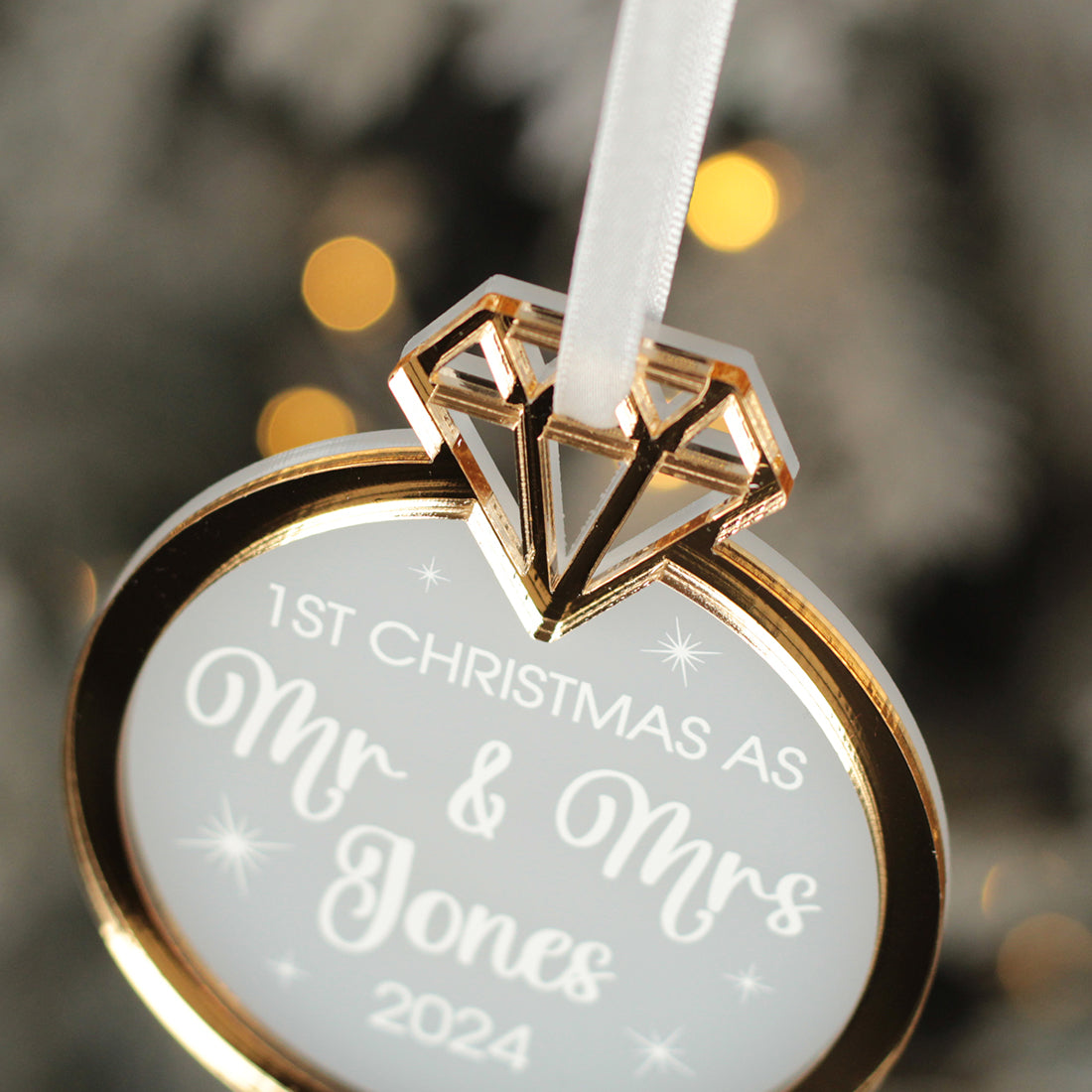 Personalised 1st Christmas Married 3D Frost and Mirror Acrylic Decoration-Love Lumi Ltd