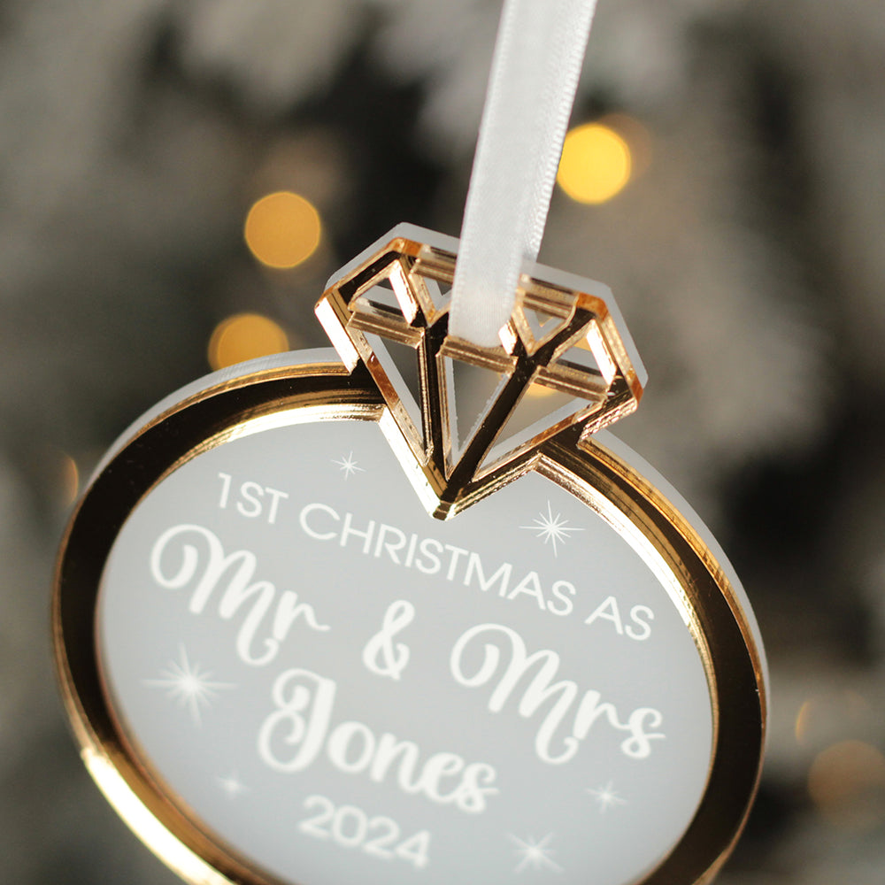 Personalised 1st Christmas Married 3D Frost and Mirror Acrylic Decoration-Love Lumi Ltd