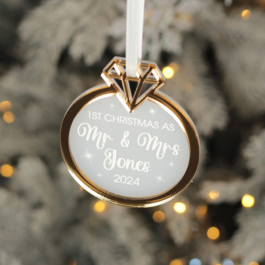 Personalised 1st Christmas Married 3D Frost and Mirror Acrylic Decoration-Love Lumi Ltd