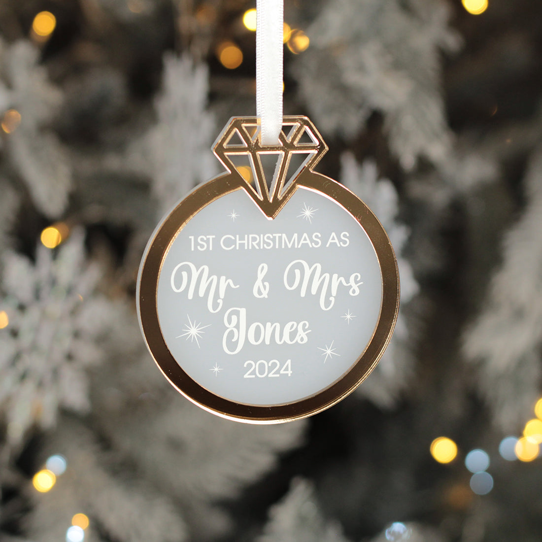 Personalised 1st Christmas Married 3D Frost and Mirror Acrylic Decoration-Love Lumi Ltd