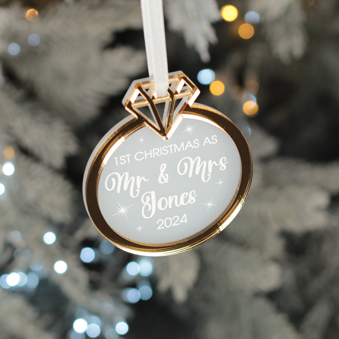 Personalised 1st Christmas Married 3D Frost and Mirror Acrylic Decoration-Love Lumi Ltd