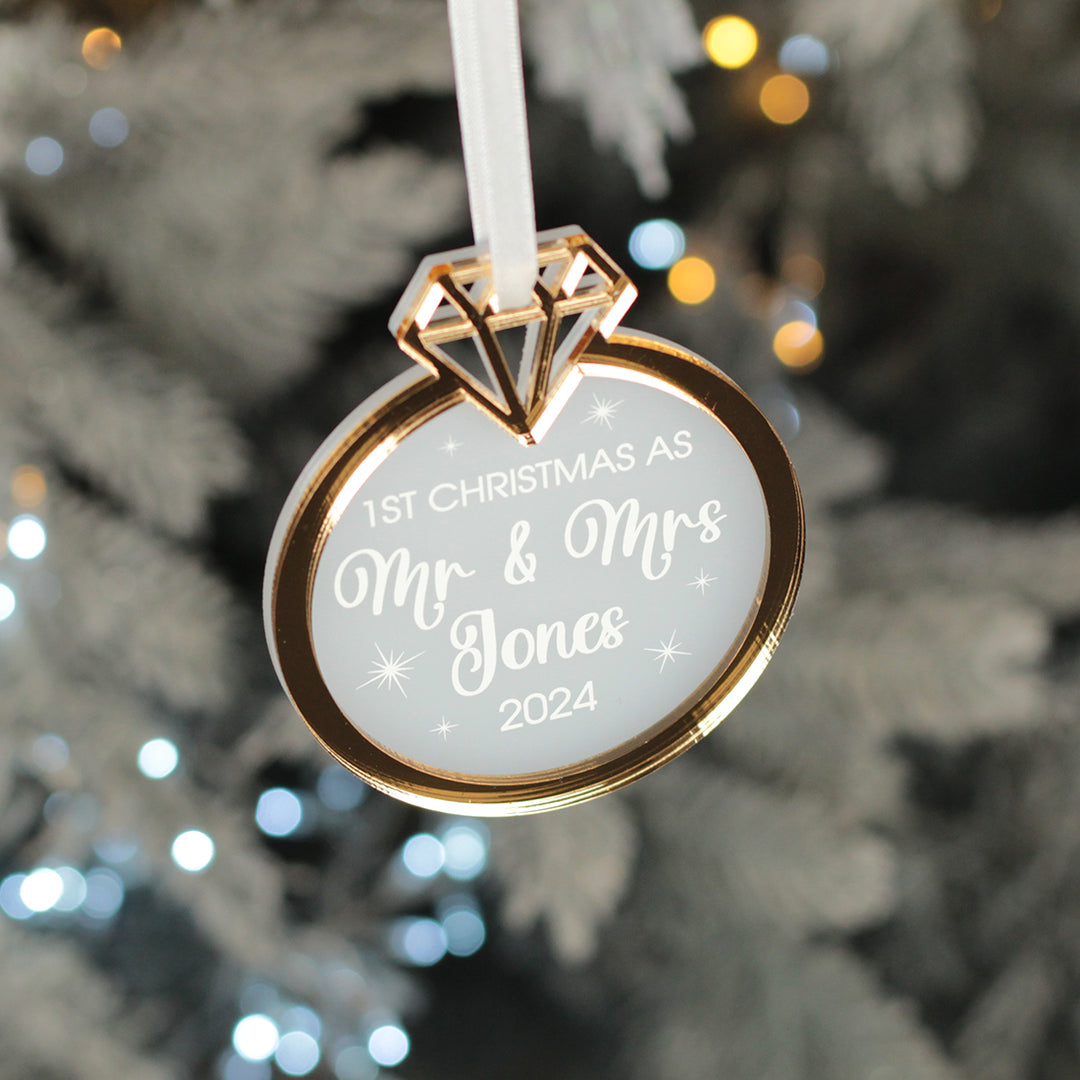 Personalised 1st Christmas Married 3D Frost and Mirror Acrylic Decoration-Love Lumi Ltd