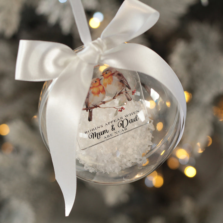 Robins Appear Snowy Acrylic Memorial Christmas Bauble-Love Lumi Ltd