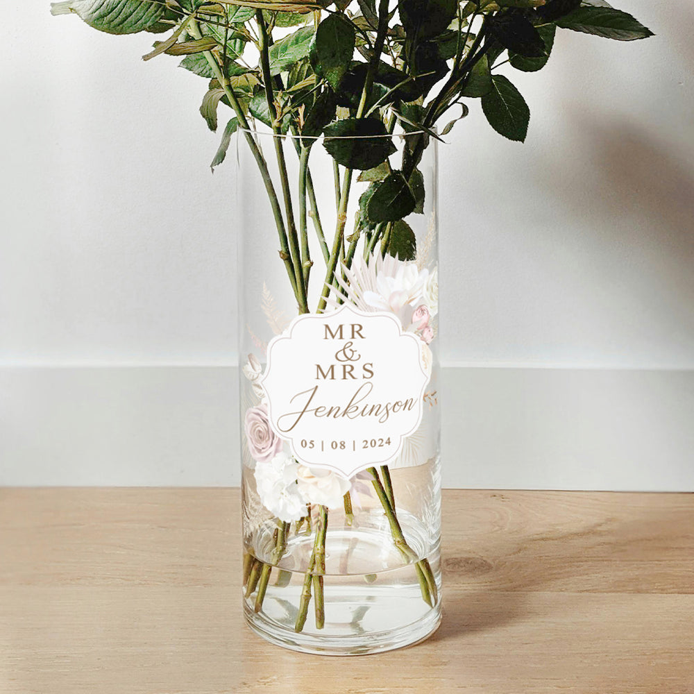 Wedding Watercolour Blush Flowers Cylinder Glass Flower Vase Gift-Love Lumi Ltd