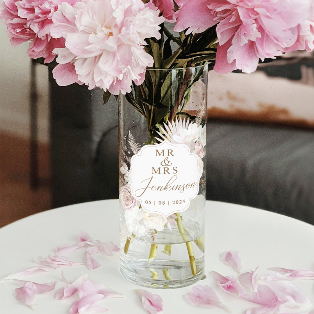 Wedding Watercolour Blush Flowers Cylinder Glass Flower Vase Gift-Love Lumi Ltd