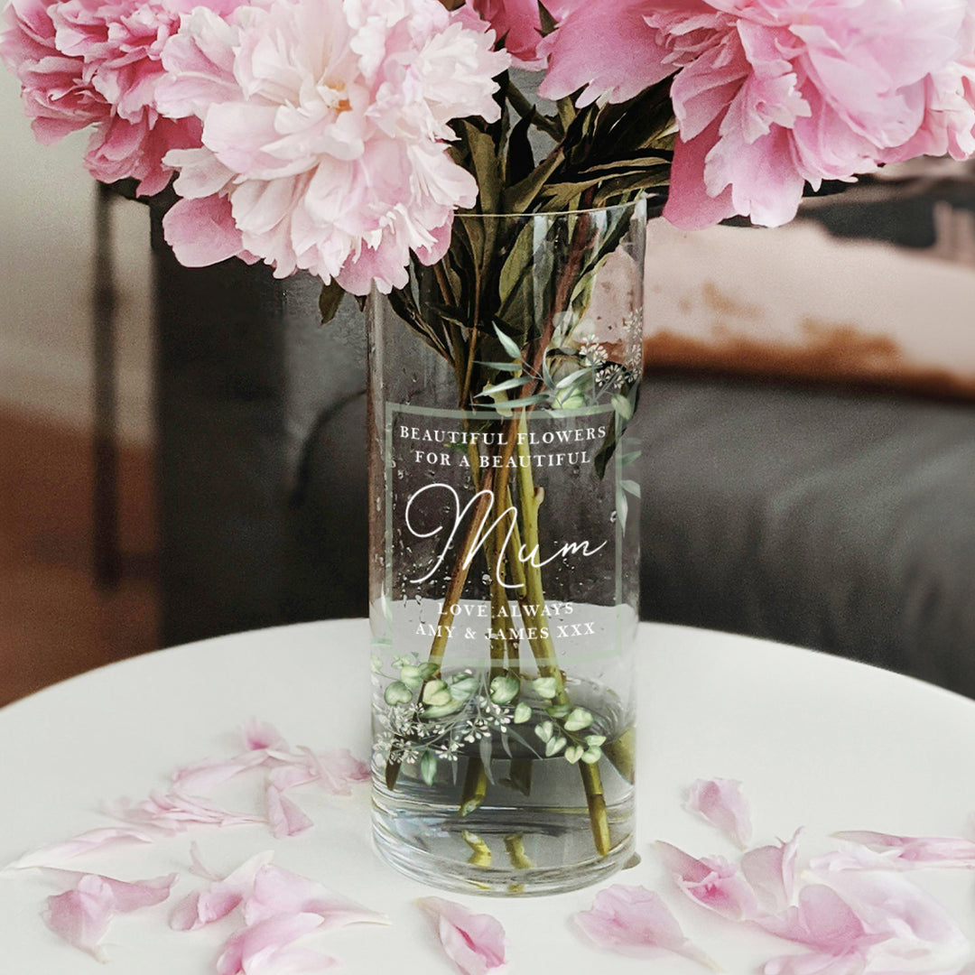 Watercolour Eucalyptus Cylinder Glass Flower Vase