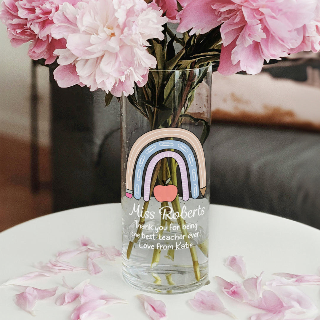 Teacher Rainbow Thank You Gift Glass Flower Vase