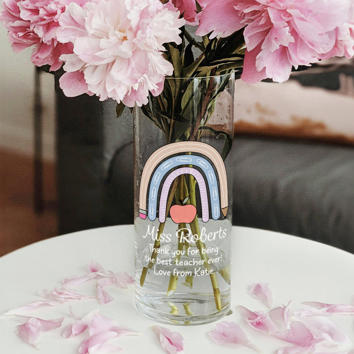 Teacher Rainbow Thank You Gift Glass Flower Vase