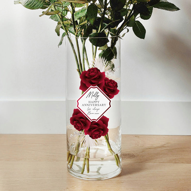 Red Roses Wedding Anniversary Cylinder Glass Flower Vase-Love Lumi Ltd