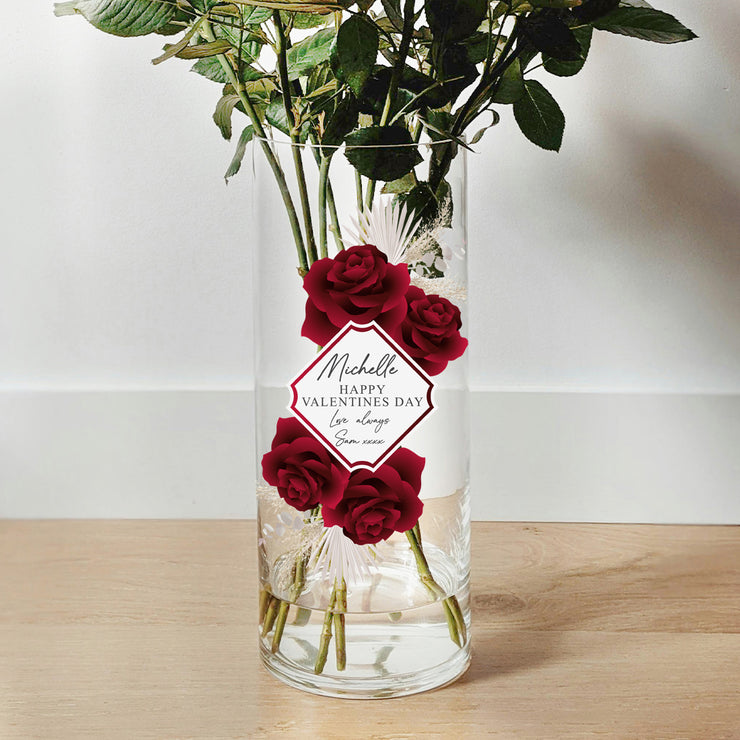 Red Roses Valentine's Day Cylinder Glass Flower Vase-Love Lumi Ltd