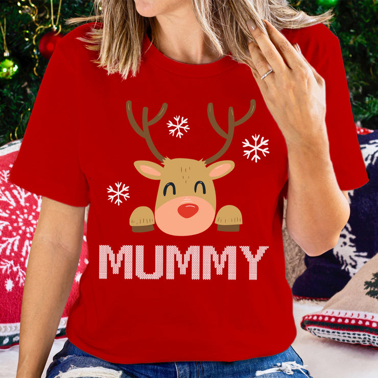 Reindeer Family Matching Christmas Red T-Shirts and Babygrow