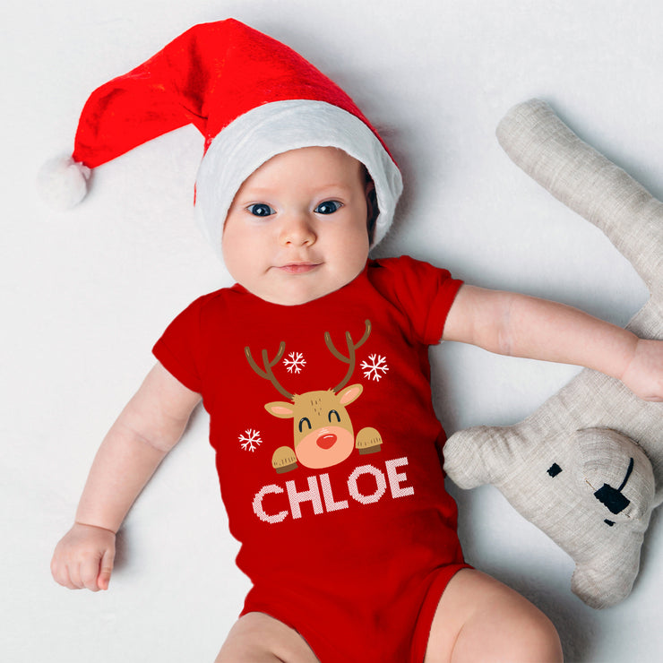 Reindeer Family Matching Christmas Red T-Shirts and Babygrow