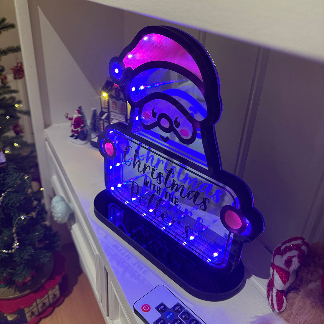 Illuminated Santa Sign with Remote Controlled Colour Changing LED Light