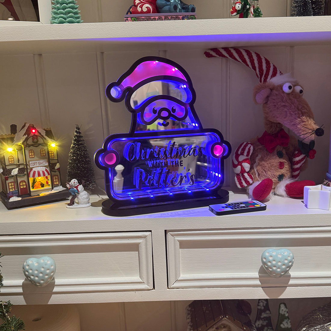 Illuminated Santa Sign with Remote Controlled Colour Changing LED Light