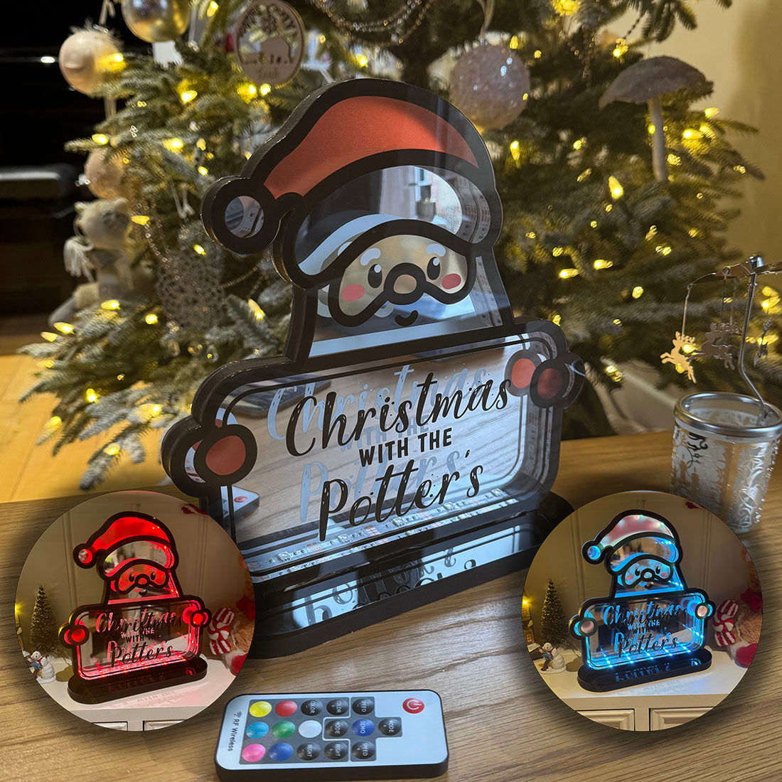 Illuminated Santa Sign with Remote Controlled Colour Changing LED Light