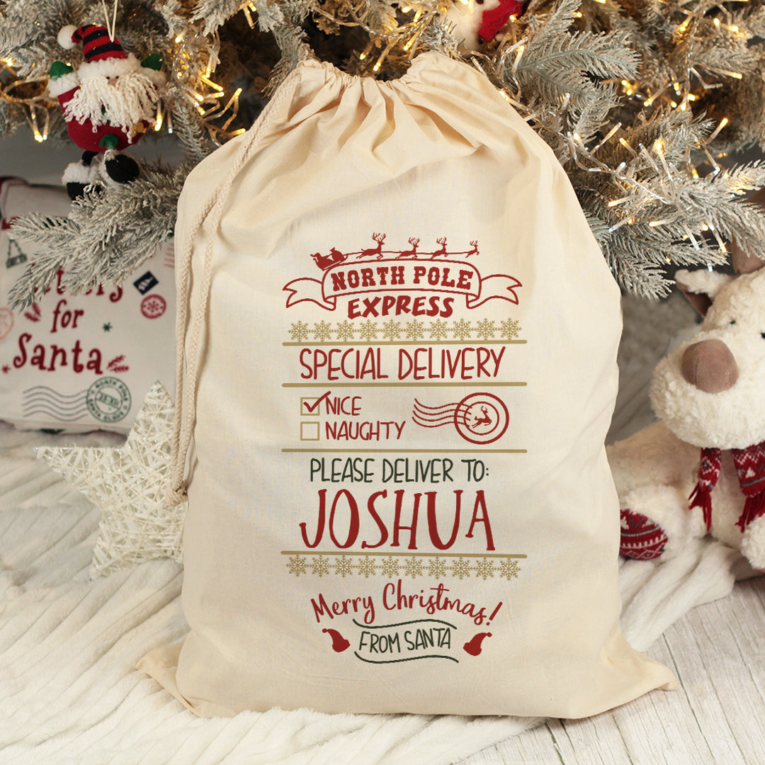 Personalised North Pole Express Large Christmas Gift Sack-Love Lumi Ltd