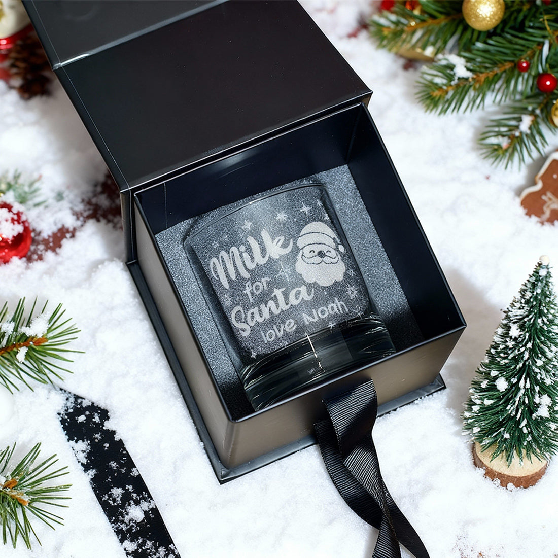 Personalised Tree Shaped Santa and Reindeer Christmas Eve Bamboo Treat Board