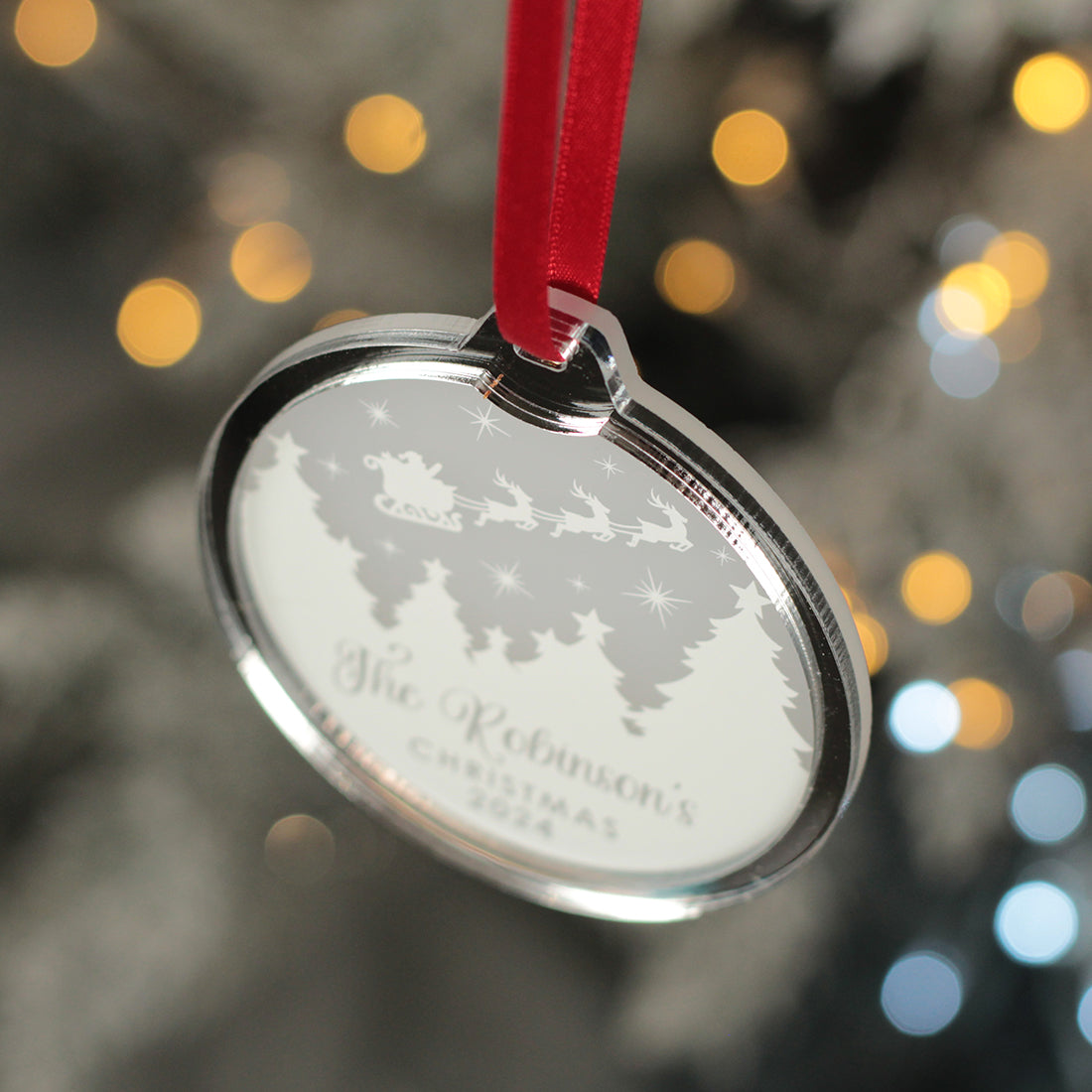 Santa's Flight Family Christmas 3D Frost and Mirror Acrylic Decoration-Love Lumi Ltd
