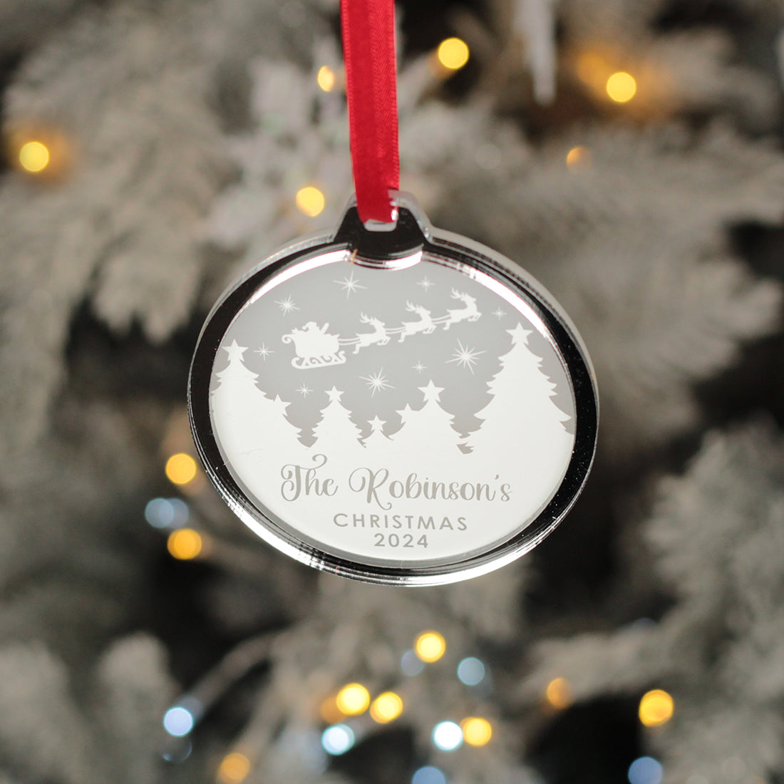 Santa's Flight Family Christmas 3D Frost and Mirror Acrylic Decoration-Love Lumi Ltd