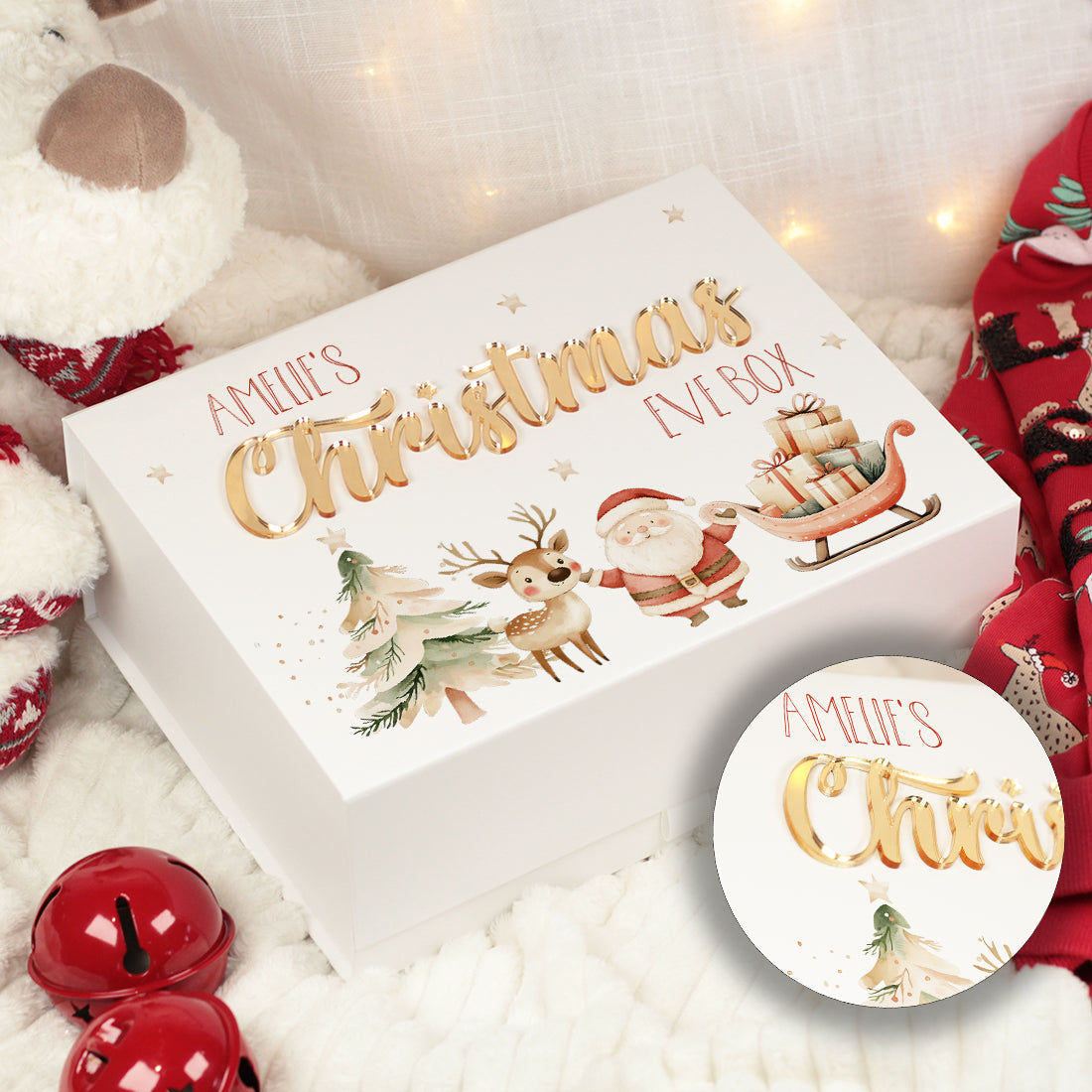 Personalised Santa and Reindeer 3D Magnetic Christmas Eve Box-Love Lumi Ltd