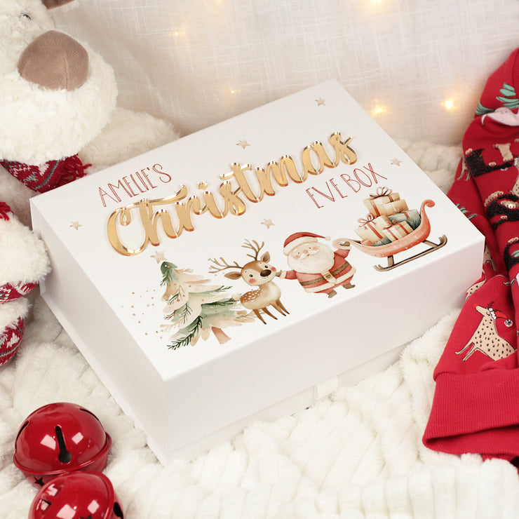 Personalised Santa and Reindeer 3D Magnetic Christmas Eve Box