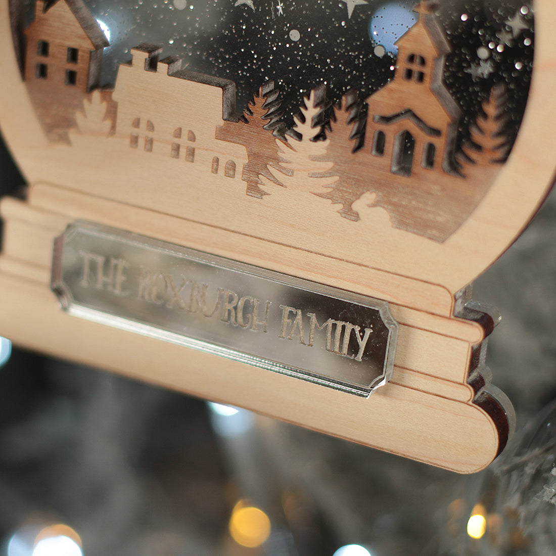 Santa's Flight Snow Globe 3D Wood and Mirror Christmas Tree Decoration Bauble-Love Lumi Ltd