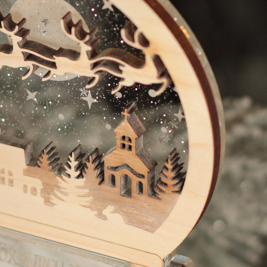 Santa's Flight Snow Globe 3D Wood and Mirror Christmas Tree Decoration Bauble-Love Lumi Ltd