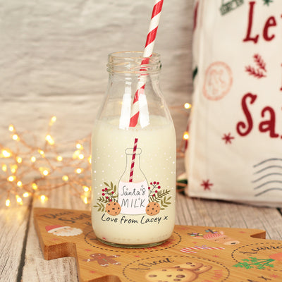 Personalised Christmas Eve Milk for Santa Glass Bottle and Straw-Love Lumi Ltd