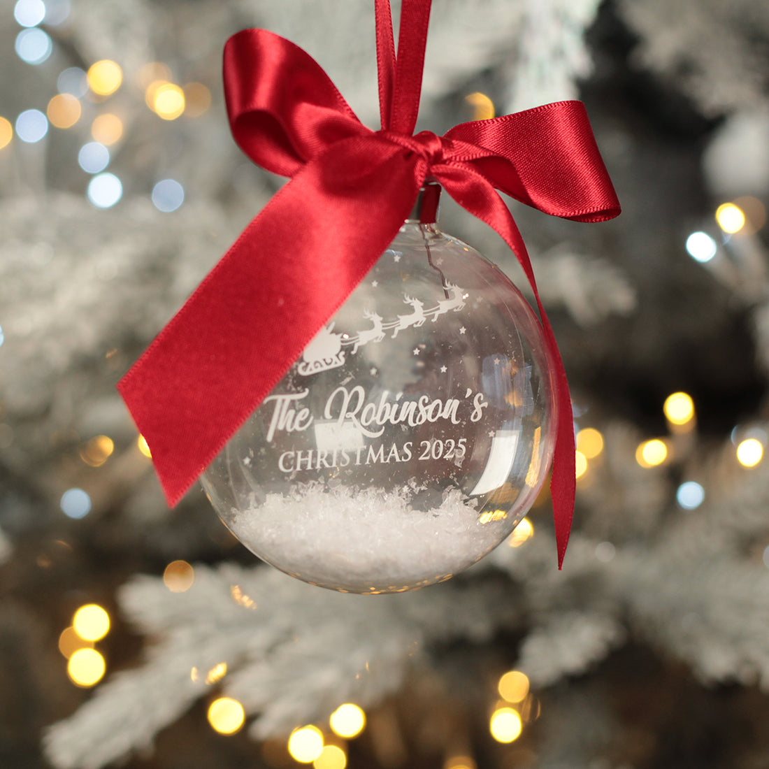 Round Glass Santa's Sleigh Family Christmas Tree Bauble