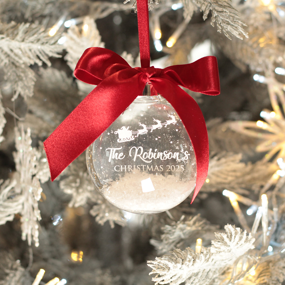 Round Glass Santa's Sleigh Family Christmas Tree Bauble