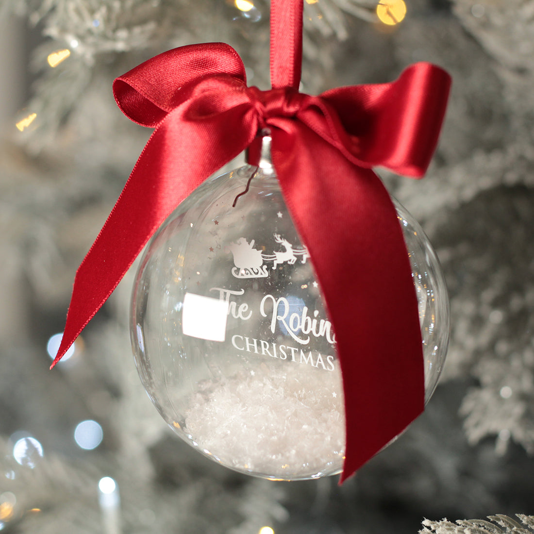 Round Glass Santa's Sleigh Family Christmas Tree Bauble