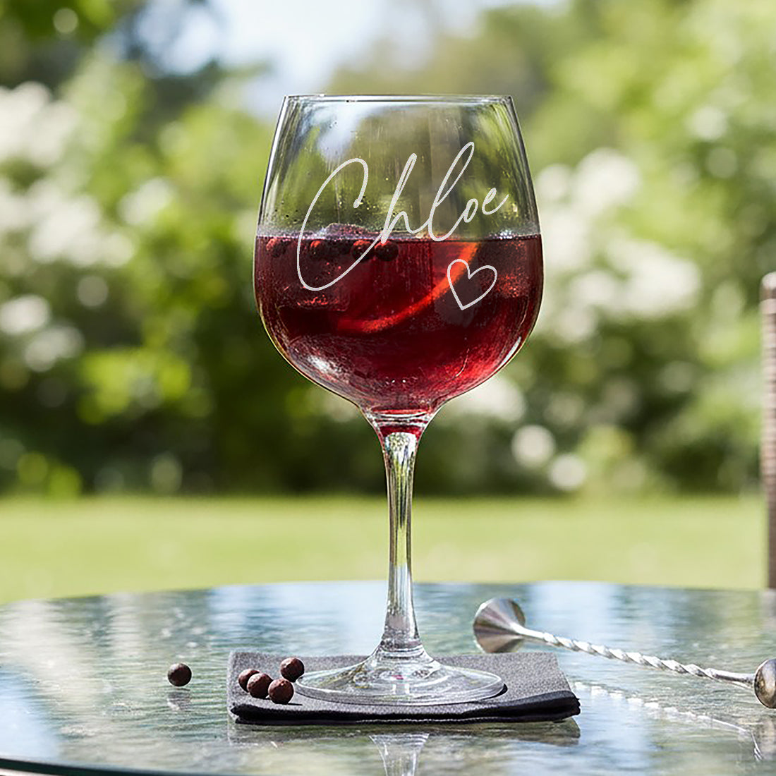 Script Name and Love Heart Large Balloon Gin Glass