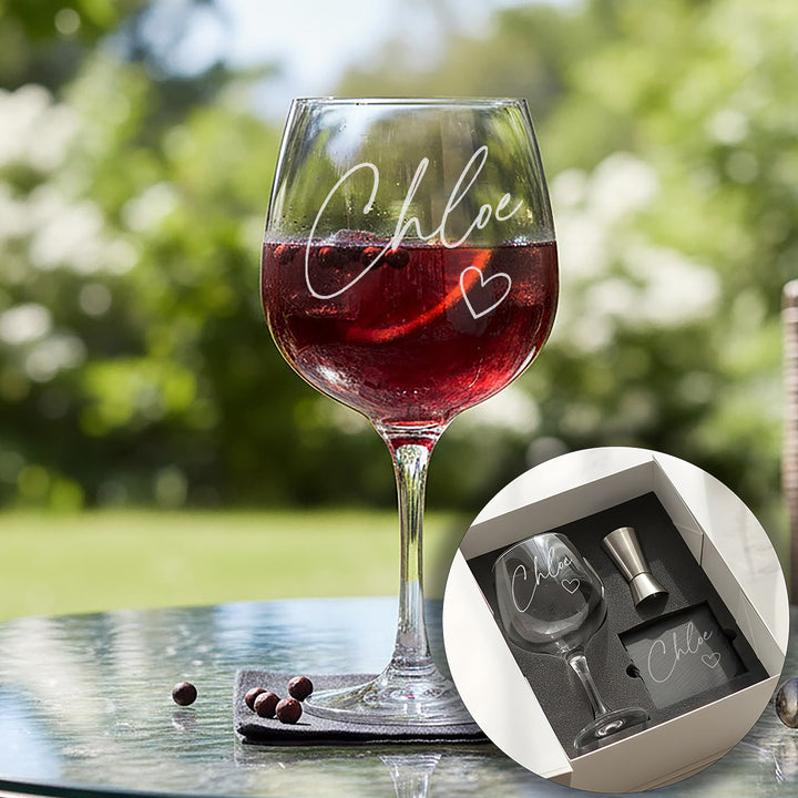 Script Name and Love Heart Large Balloon Gin Glass