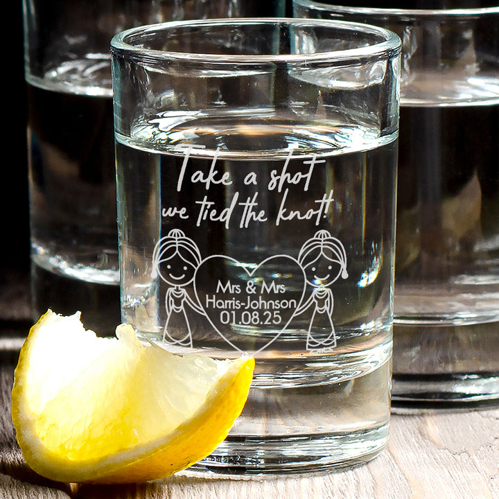 Pair of Mr &amp; Mrs Caricatures Wedding Gift Shot Glasses