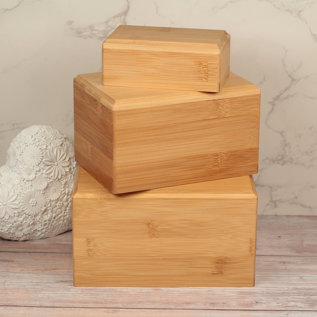 Floral Mirror Heart Wooden Bamboo Pet Ashes Casket-Love Lumi Ltd