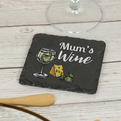 Personalised White Wine Glass Slate Drinks Coaster