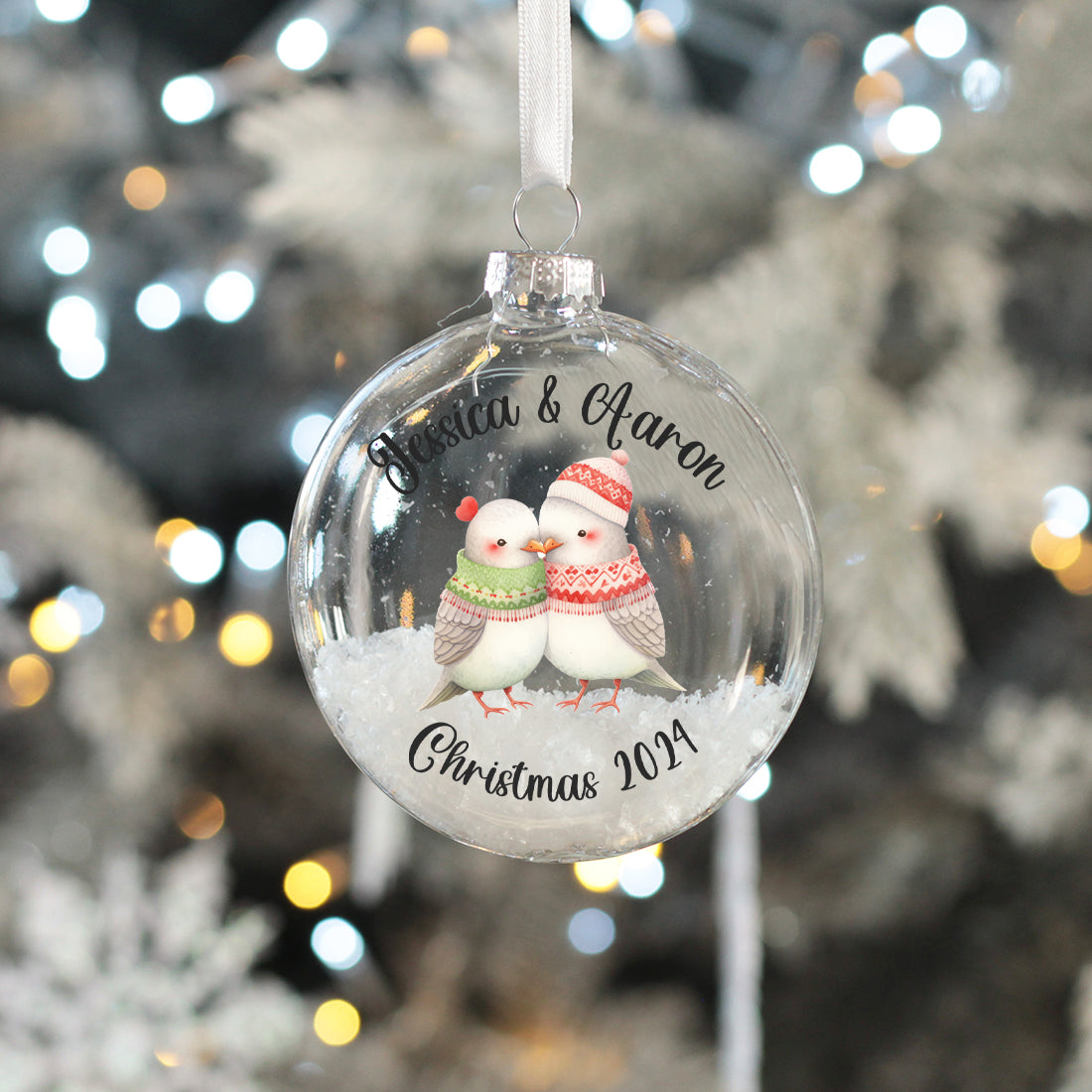 Christmas Animal Couple Snow filled Glass Bauble-Love Lumi Ltd