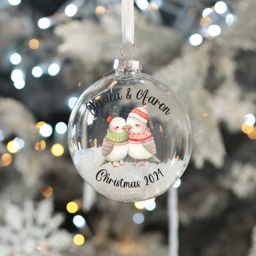 Christmas Animal Couple Snow filled Glass Bauble-Love Lumi Ltd