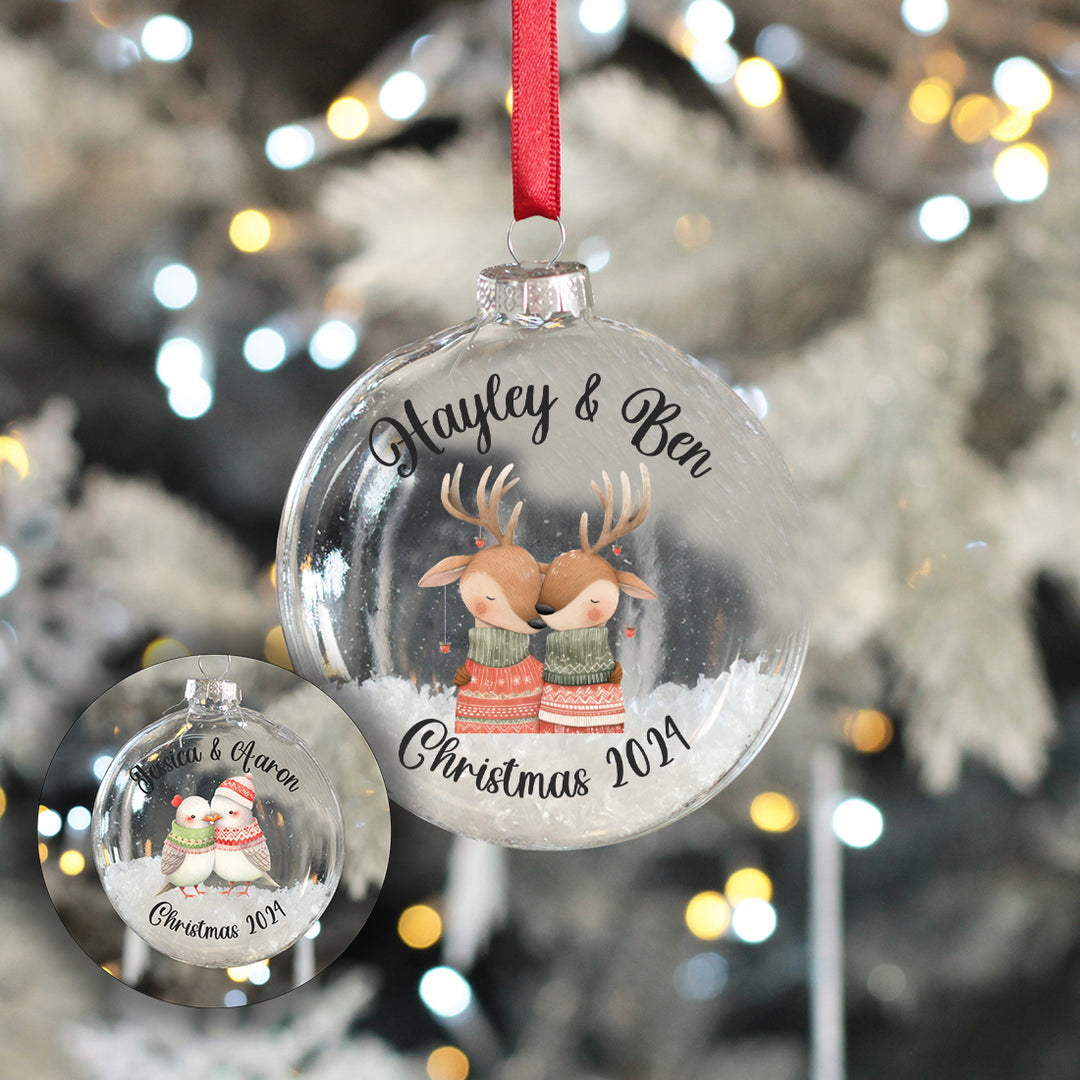 Christmas Animal Couple Snow filled Glass Bauble-Love Lumi Ltd