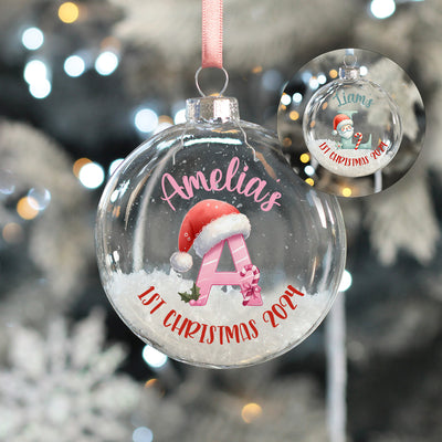 Alphabet Initial Baby's 1st Christmas Glitter Filled Glass Bauble