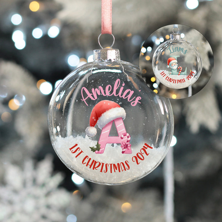 Alphabet Initial Baby's 1st Christmas Snow Filled Glass Bauble-Love Lumi Ltd