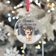 Rudolph Baby's 1st Christmas Snow filled Glass Bauble