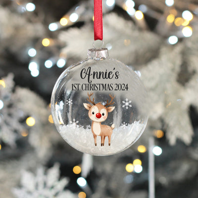 Rudolph Baby's 1st Christmas Snow filled Glass Bauble-Love Lumi Ltd